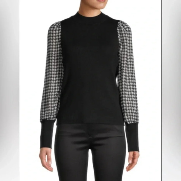 DESIGN 365 Women’s Printed Chiffon Sleeve Sweater - Picture 1 of 7